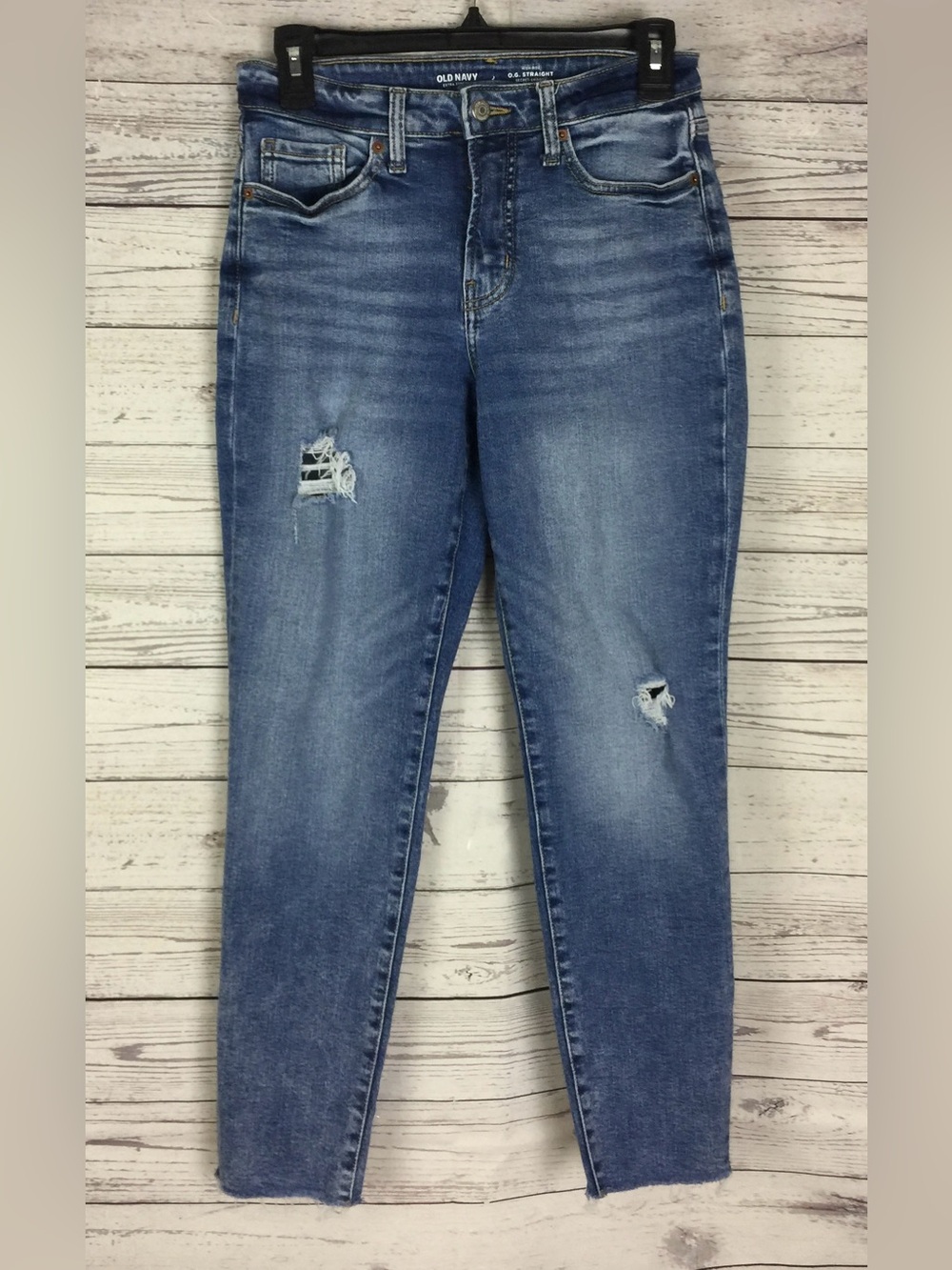Old Navy Extra Stretch O.G. Straight Jeans Women's 2 Blue High Rise Distressed